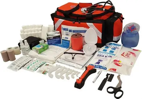 Essential component categories for a comprehensive first aid kit organized by clinical hierarchy
